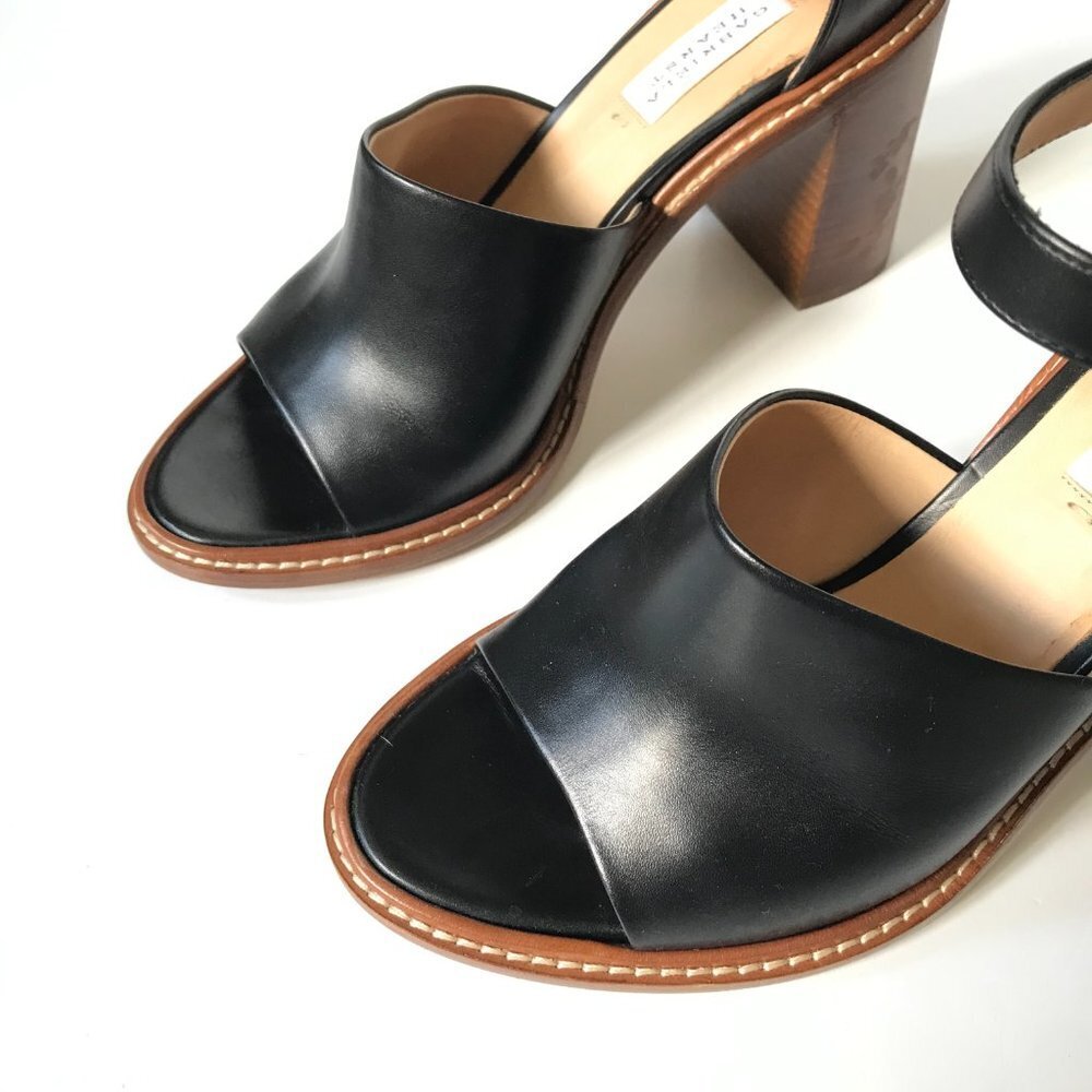 Gabriela Hearst Beau Sandals Shoes Womens 41.5 Black Leather Block Heel Buckle - Picture 6 of 14